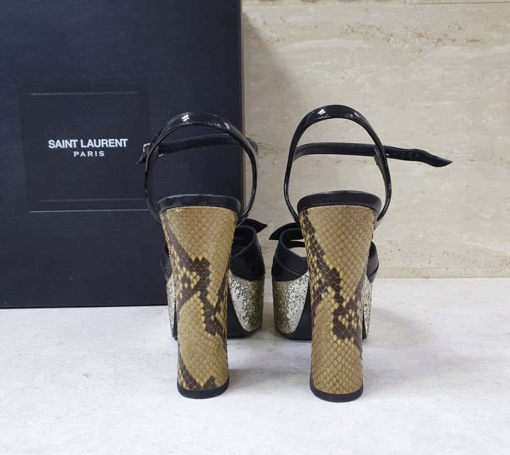 Yves Saint Laurent Saint Laurent Black Leather Python Heeled Platform Sandals Sz.36 Pre-Owned Black Leather Good condition - Model View
