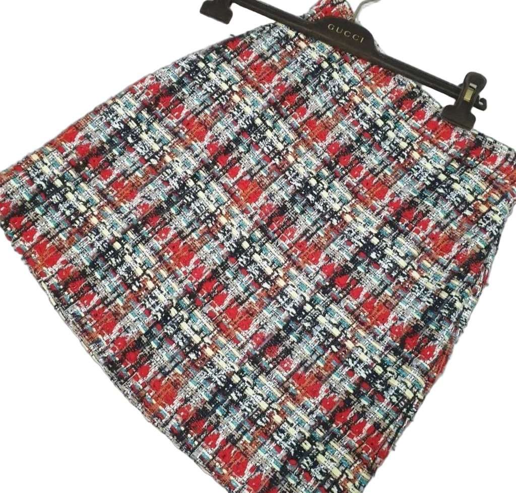 Gucci GUCCI Light Tweed Mini SkirtSz.42 Pre-Owned White Tweed Good condition - Front View