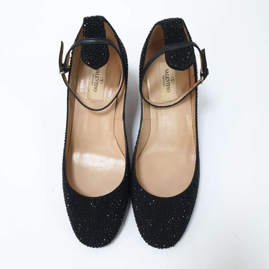 Valentino Valentino Garavani D’Orsay Black Suede Rhinstone Pumps Heels Sz.38.5 Pre owned Black Suede Good condition - Back View