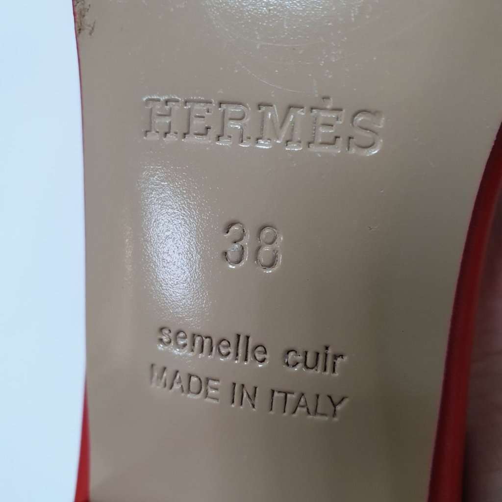 Hermès Hermes Red Leather Mona Block Heel Slide Sandals Sz.38 pre-owned Red Leather Good condition - Model View