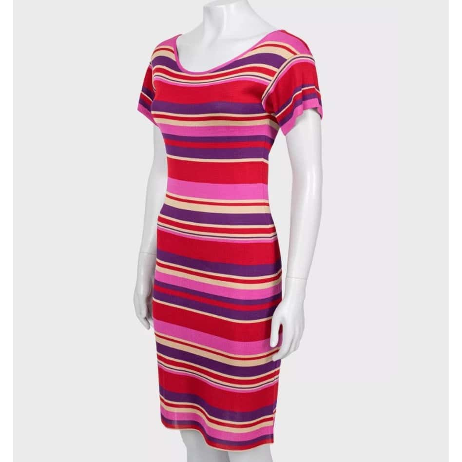 Christian Dior Christian Dior Striped Fitted Dress - Size XS (IT38) Pre-owned Red Good condition - Back View