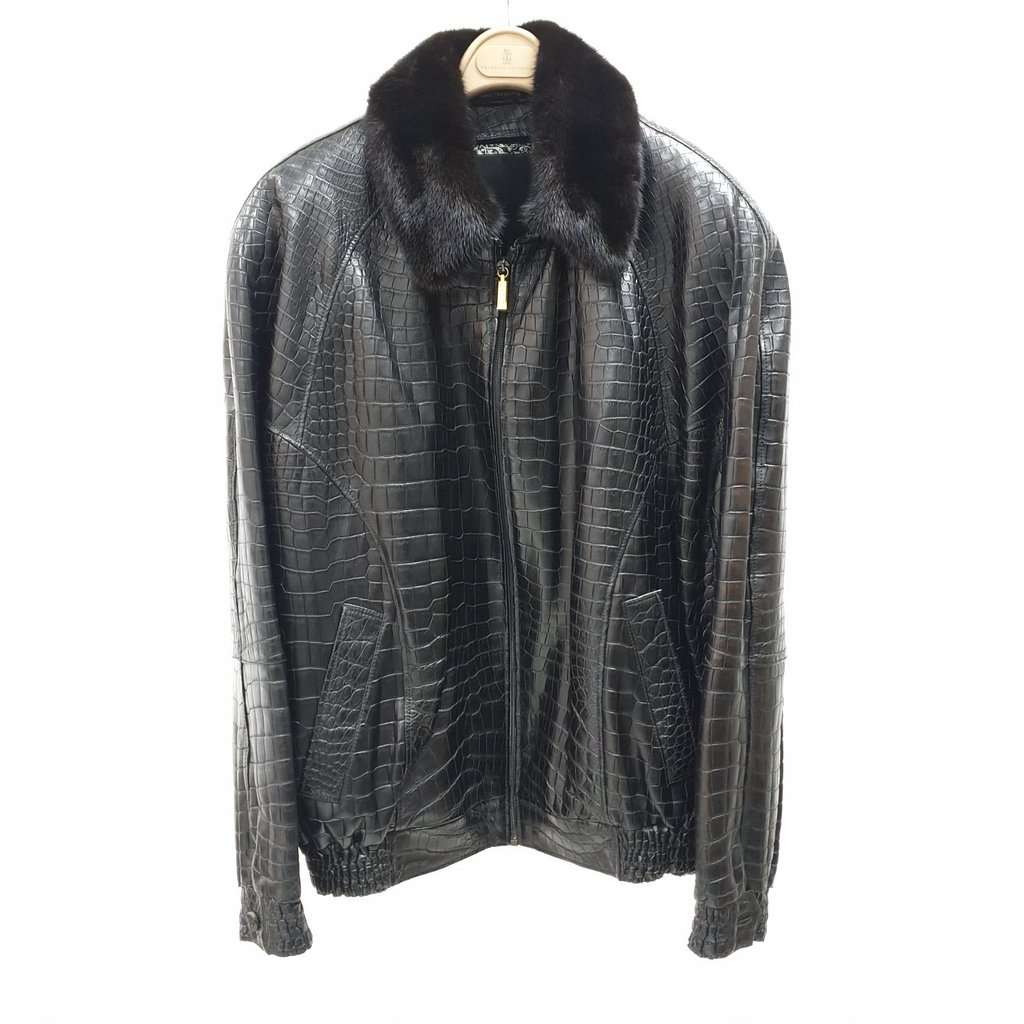 ZILLI Zilli Crocodile Print Lambskin Leather Lined Jacket Size 58 Pre-owned Black Leather Good condition - Front View