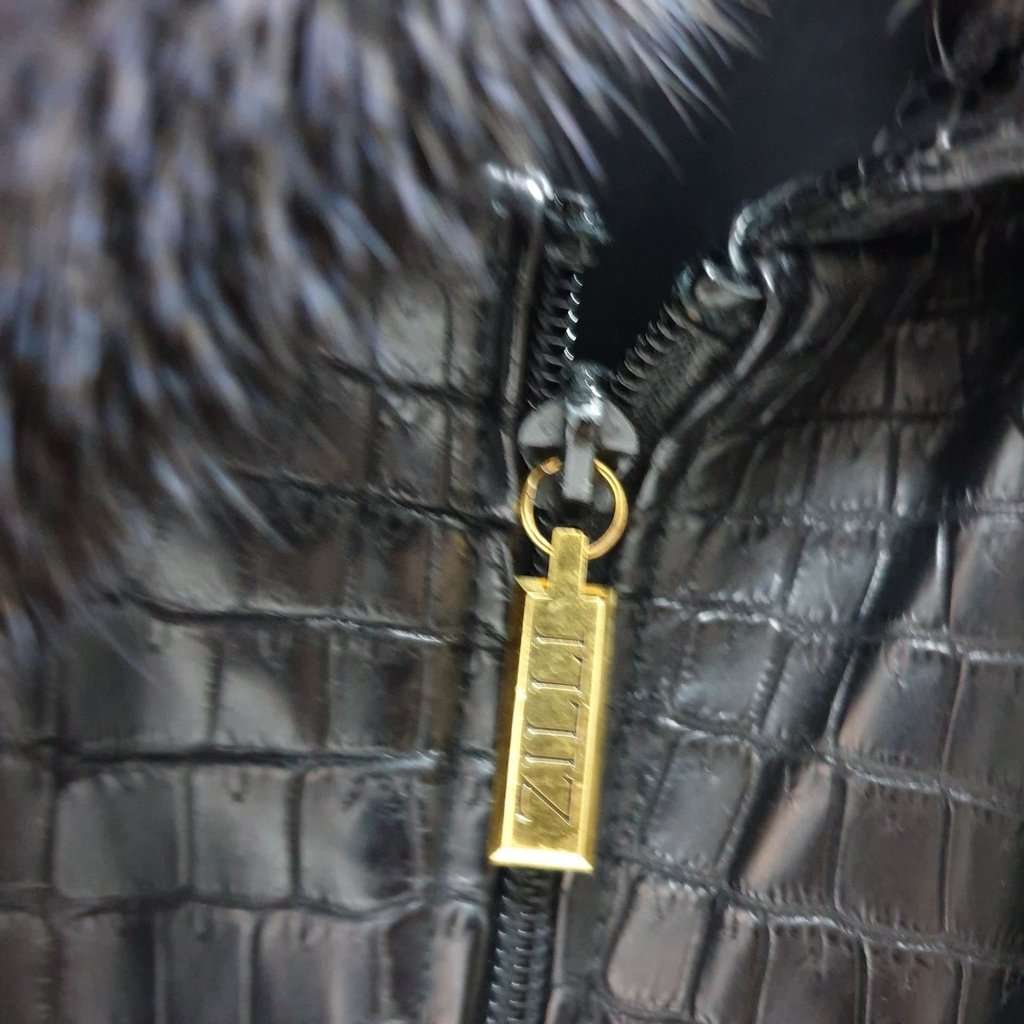 ZILLI Zilli Crocodile Print Lambskin Leather Lined Jacket Size 58 Pre-owned Black Leather Good condition - Back View