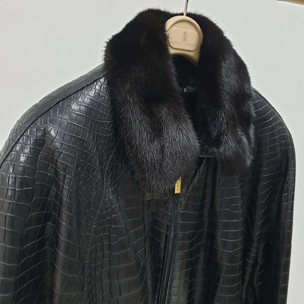 ZILLI Zilli Crocodile Print Lambskin Leather Lined Jacket Size 58 Pre-owned Black Leather Good condition - Inside View