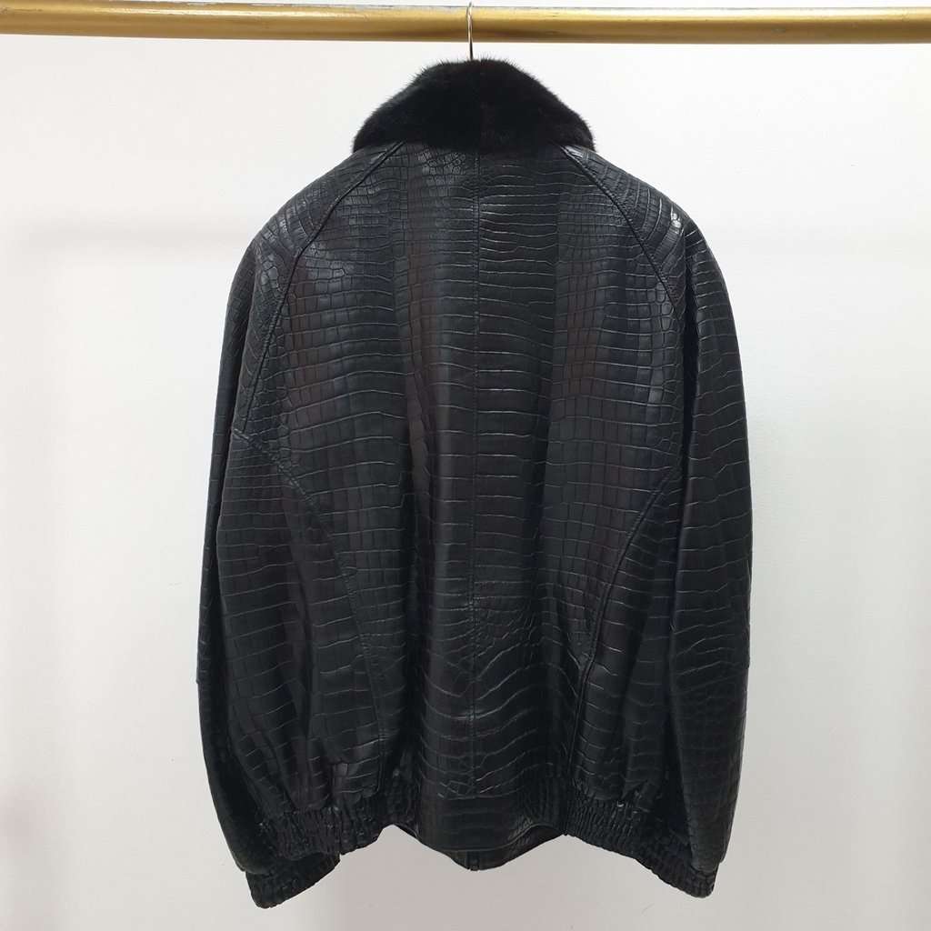 ZILLI Zilli Crocodile Print Lambskin Leather Lined Jacket Size 58 Pre-owned Black Leather Good condition - Box View
