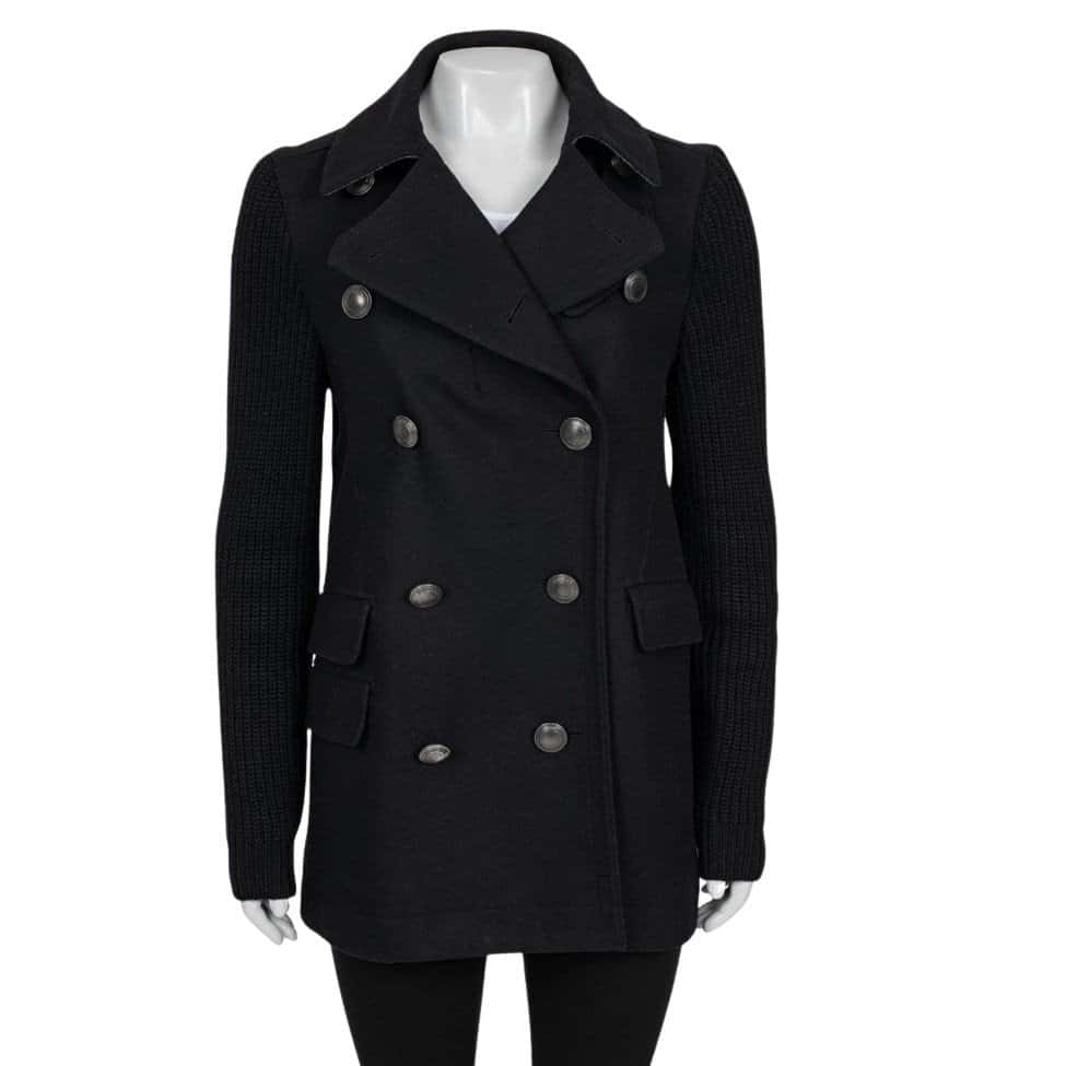 Burberry Burberry Brit Black Wool Coat with Knit Sleeves - Size M Pre-owned Black Wool Good condition - Front View