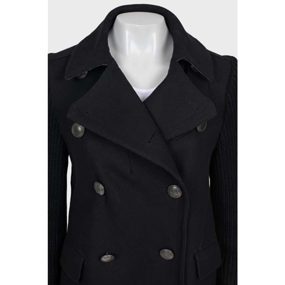 Burberry Burberry Brit Black Wool Coat with Knit Sleeves - Size M Pre-owned Black Wool Good condition - Model View