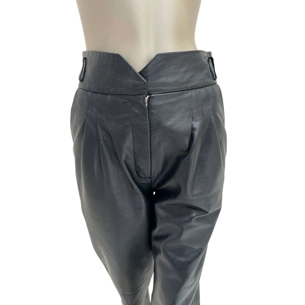 Alberta Ferretti Alberta Ferretti Leather Pants - Size 40 Pre-owned Navy Leather Good condition - Back View