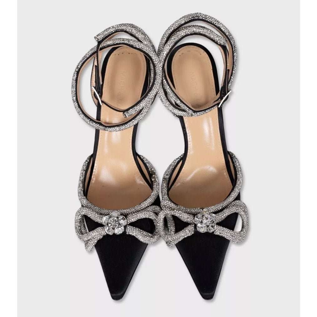 Mach & Mach Mach & Mach Black Rhinestone Slingbacks - EU 39 Pre-owned Black Leather Good condition - Back View