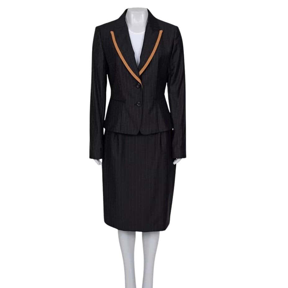 Christian Dior Christian Dior Black Striped Wool Suit EU 42 XXL Pre-owned Black Wool Good condition - Front View