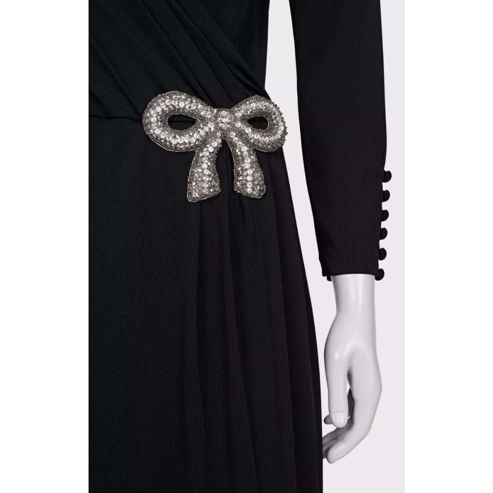 Valentino Valentino Black Bow Rhinestone Dress - IT 44 L Pre-owned Black Never worn - Model View