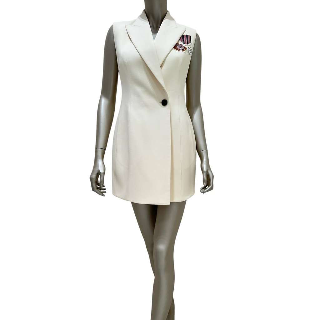 Christian Dior Christian Dior Cream Wool & Silk Vest Dress - Size 38 pre-owned Beige Wool Good condition - Front View