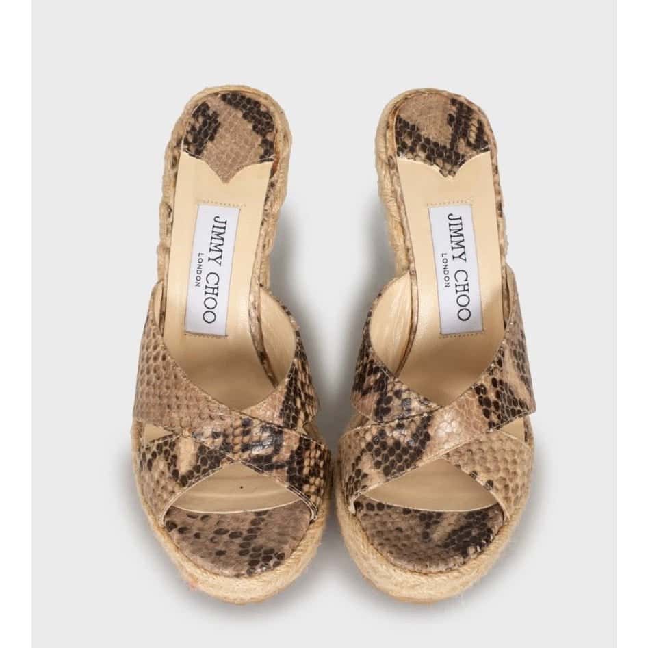 Jimmy Choo Jimmy Choo Animal Print Leather Wedge Sandals Sz.36 Pre-owned Beige Leather Good condition - Back View