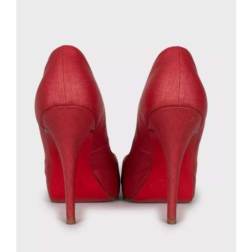 Christian Louboutin Christian Louboutin Red Open-Toe Textile Pumps 38.5 Pre-owned Red Leather Good condition - Box View