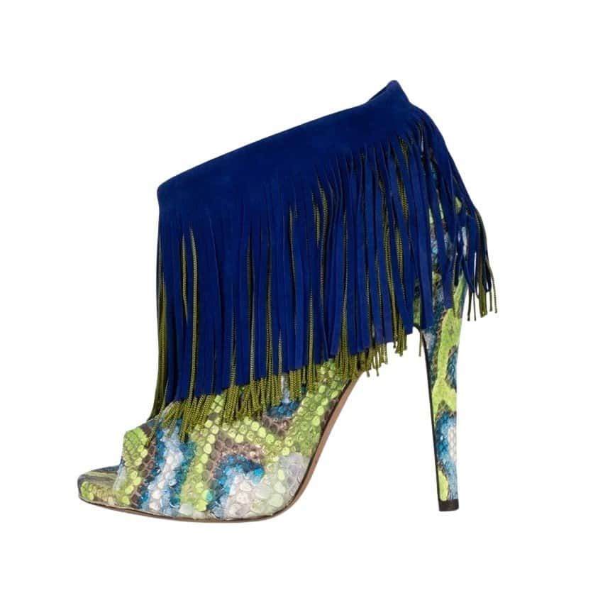 Jimmy Choo Jimmy Choo Snakeskin print lambskin Fringe Ankle Boots - Size 40 Pre-owned Navy Leather Good condition - Front View