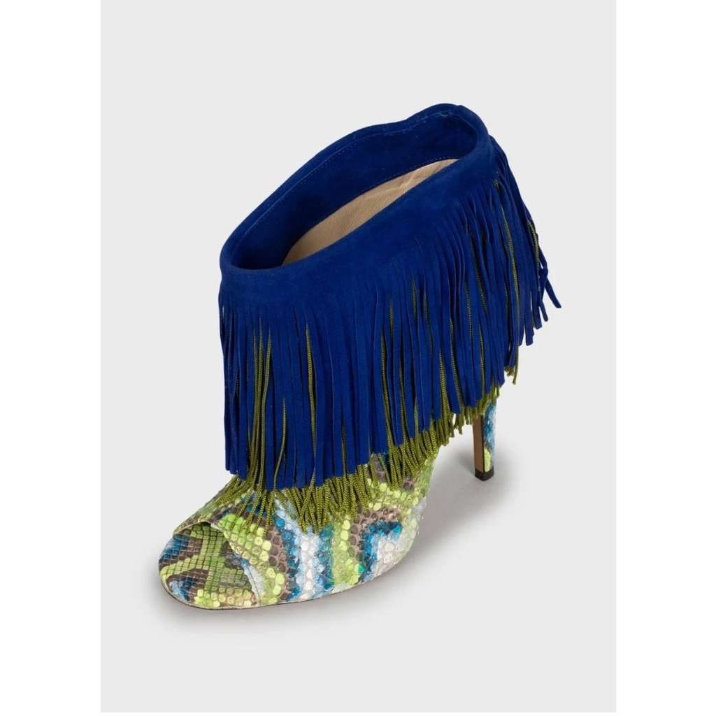 Jimmy Choo Jimmy Choo Snakeskin print lambskin Fringe Ankle Boots - Size 40 Pre-owned Navy Leather Good condition - Back View
