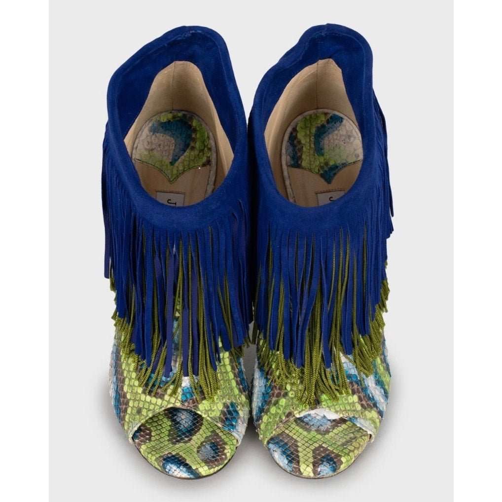 Jimmy Choo Jimmy Choo Snakeskin print lambskin Fringe Ankle Boots - Size 40 Pre-owned Navy Leather Good condition - Inside View