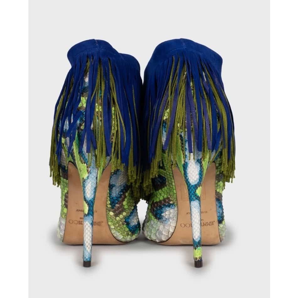 Jimmy Choo Jimmy Choo Snakeskin print lambskin Fringe Ankle Boots - Size 40 Pre-owned Navy Leather Good condition - Model View