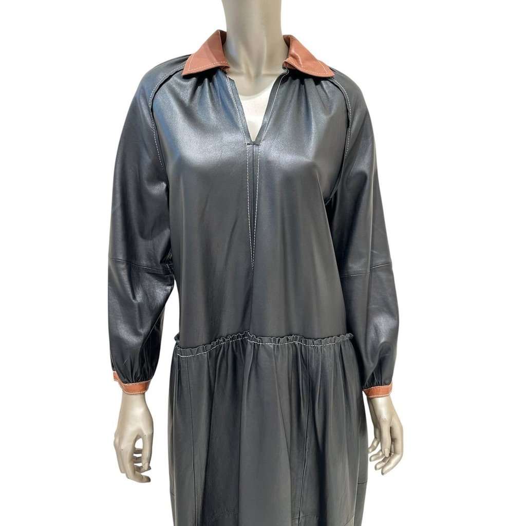 Unsigned Chic Stand Studio Gilda Two-Tone Leather Dress Sz 36 Pre-owned Navy Leather Good condition - Inside View