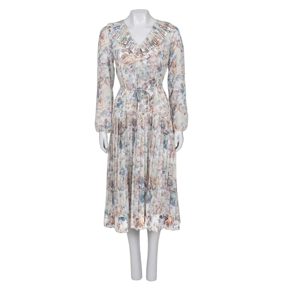 ZIMMERMANN Zimmermann Floral Sheer Pleated DressSz. 2/M pre-owned MultiColor Good condition - Front View