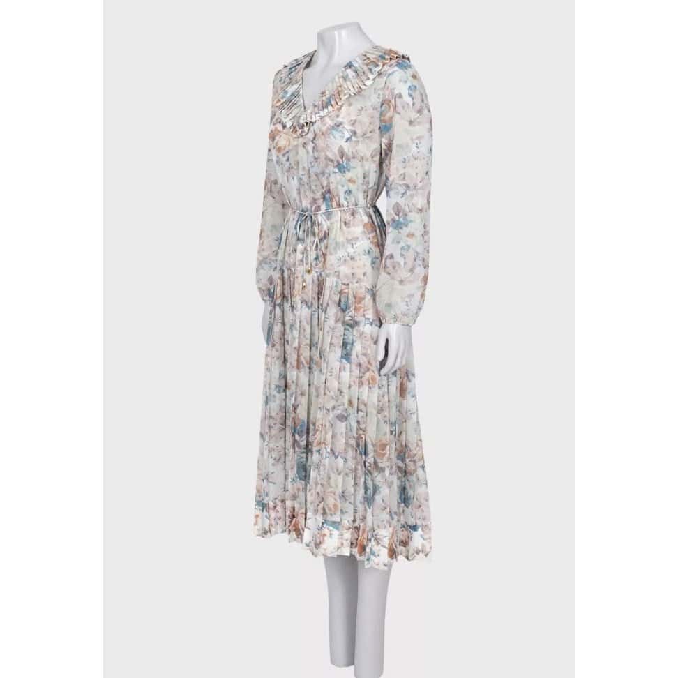 ZIMMERMANN Zimmermann Floral Sheer Pleated DressSz. 2/M pre-owned MultiColor Good condition - Back View