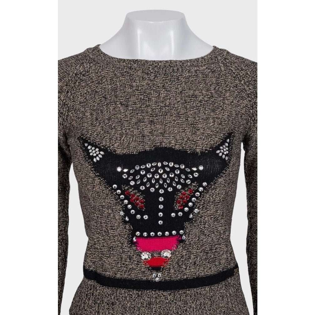 Sonia Rykiel Sonia Rykiel Brown Crystal Embellished Wool Cashmere Sweater Sz.36 pre-owned Brown Wool Good condition - Model View
