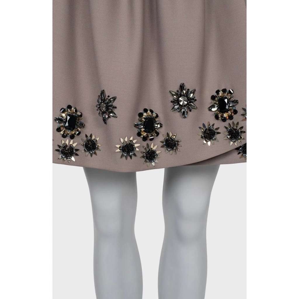 Christian Dior Christian Dior Embellished Floral Crystal Skirt EU 36/M Pre-owned Brown Wool Good condition - Model View