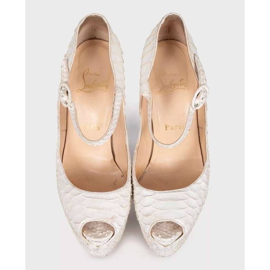 Christian Louboutin Christian Louboutin White Snakeskin print lambskin Peep Toe Pumps Sz.37.5 pre-owned White Leather Good condition - Back View