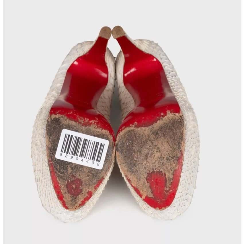 Christian Louboutin Christian Louboutin White Snakeskin print lambskin Peep Toe Pumps Sz.37.5 pre-owned White Leather Good condition - Box View