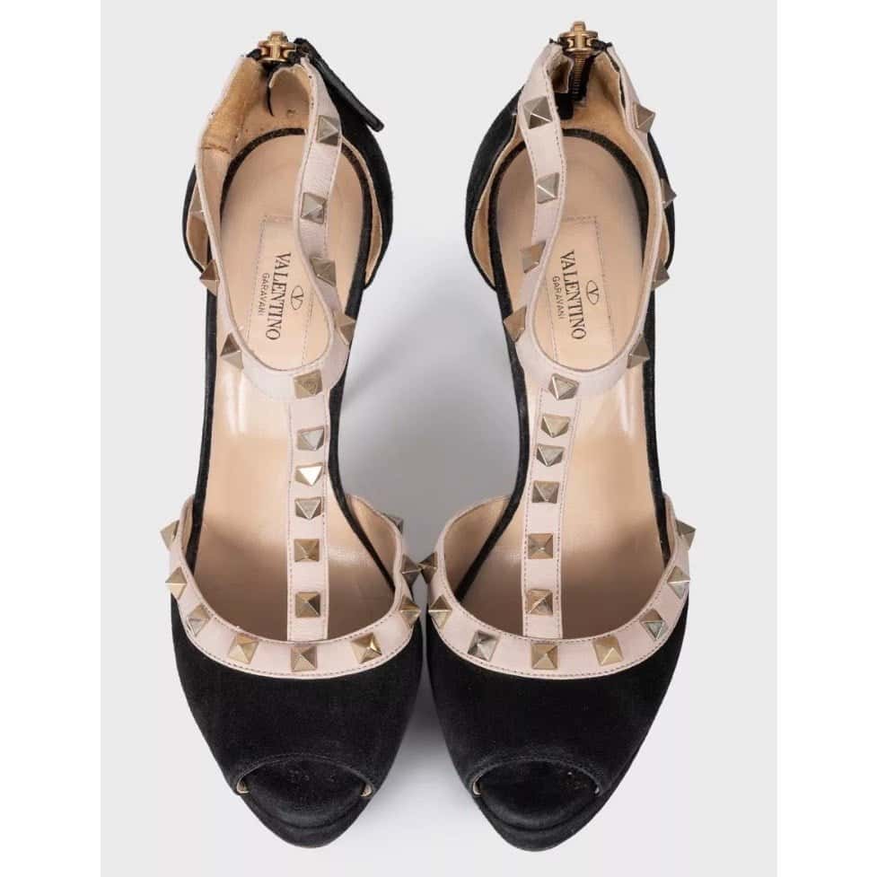 Valentino Valentino Black Suede Open Toe Pumps - Sz 37 Pre-owned Black Suede Good condition - Back View