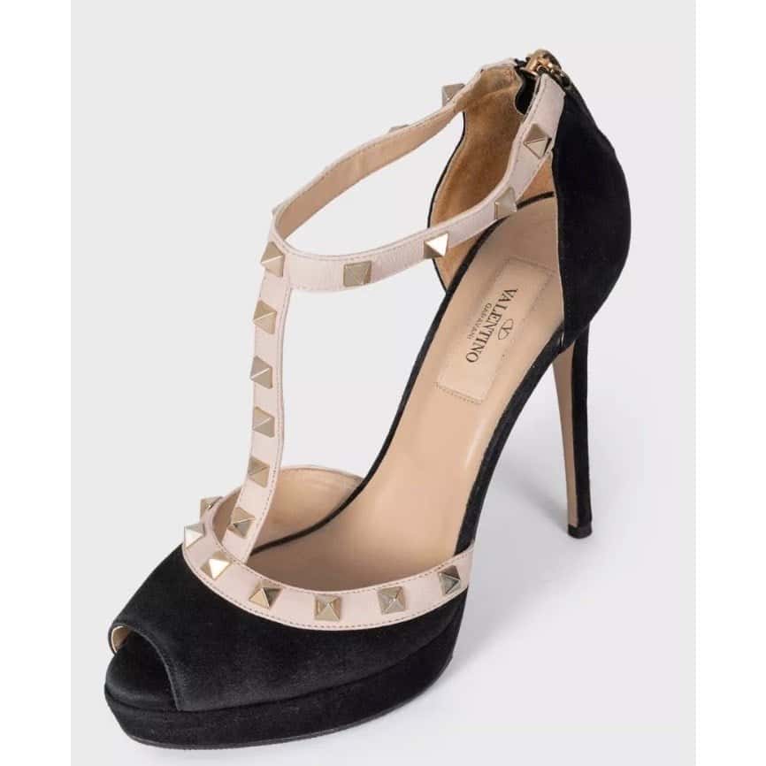 Valentino Valentino Black Suede Open Toe Pumps - Sz 37 Pre-owned Black Suede Good condition - Inside View
