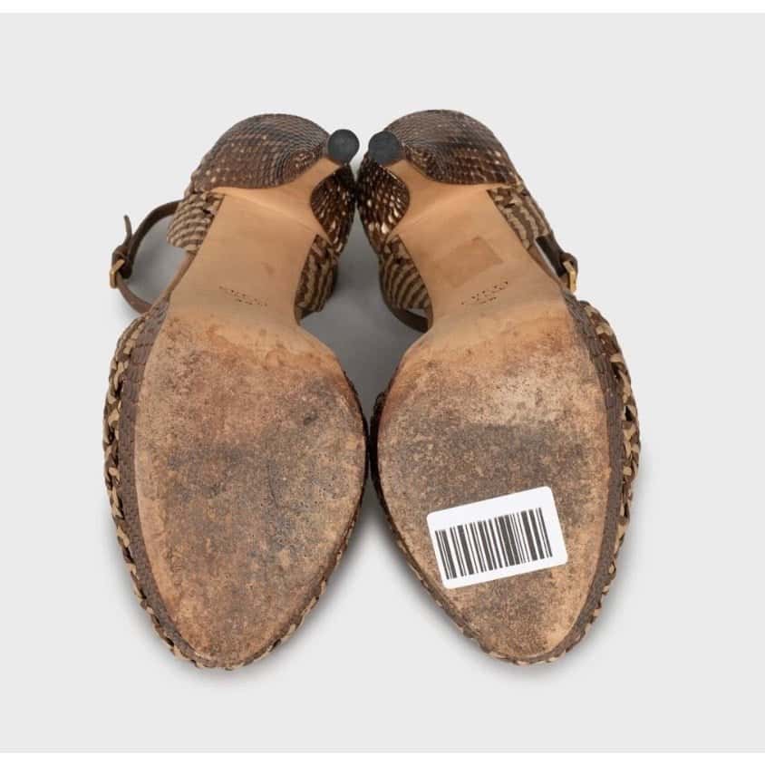 Gucci Gucci Brown Woven lambskin Leather High Heel Sandals - Size 38 Pre-owned Brown Leather Good condition - Model View