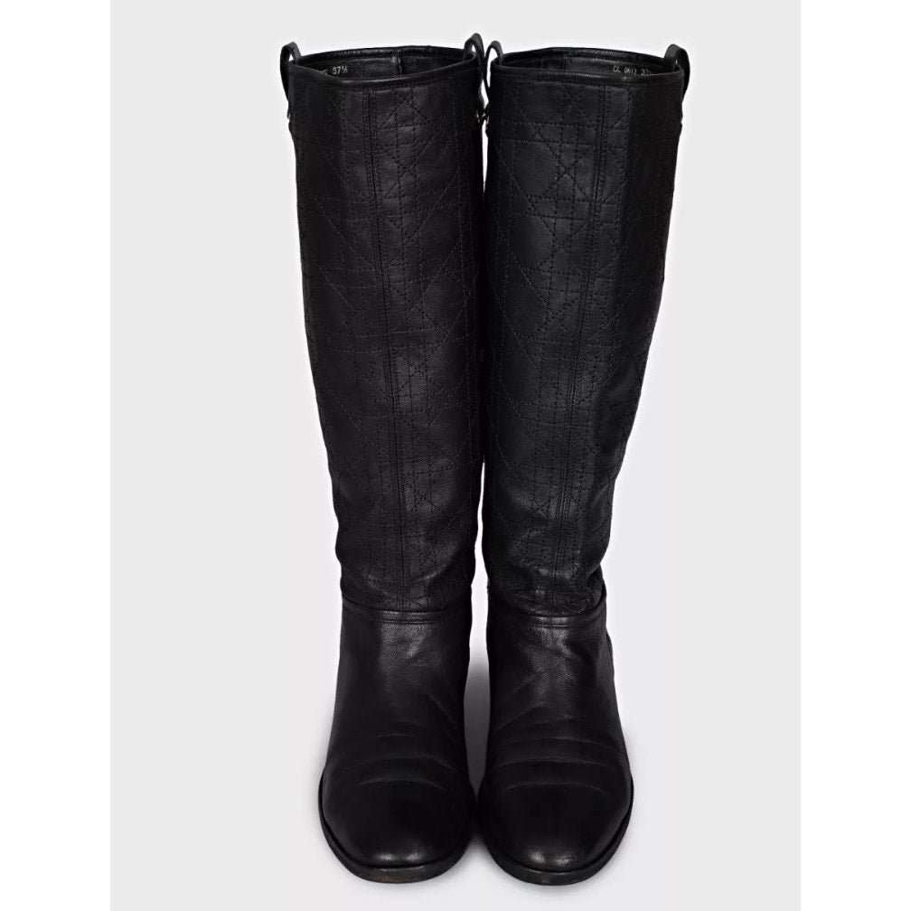 Christian Dior Chic Christian Dior Quilted Flat Boots - Black Leather EU 37.5 pre-owned Black Leather Good condition - Back View