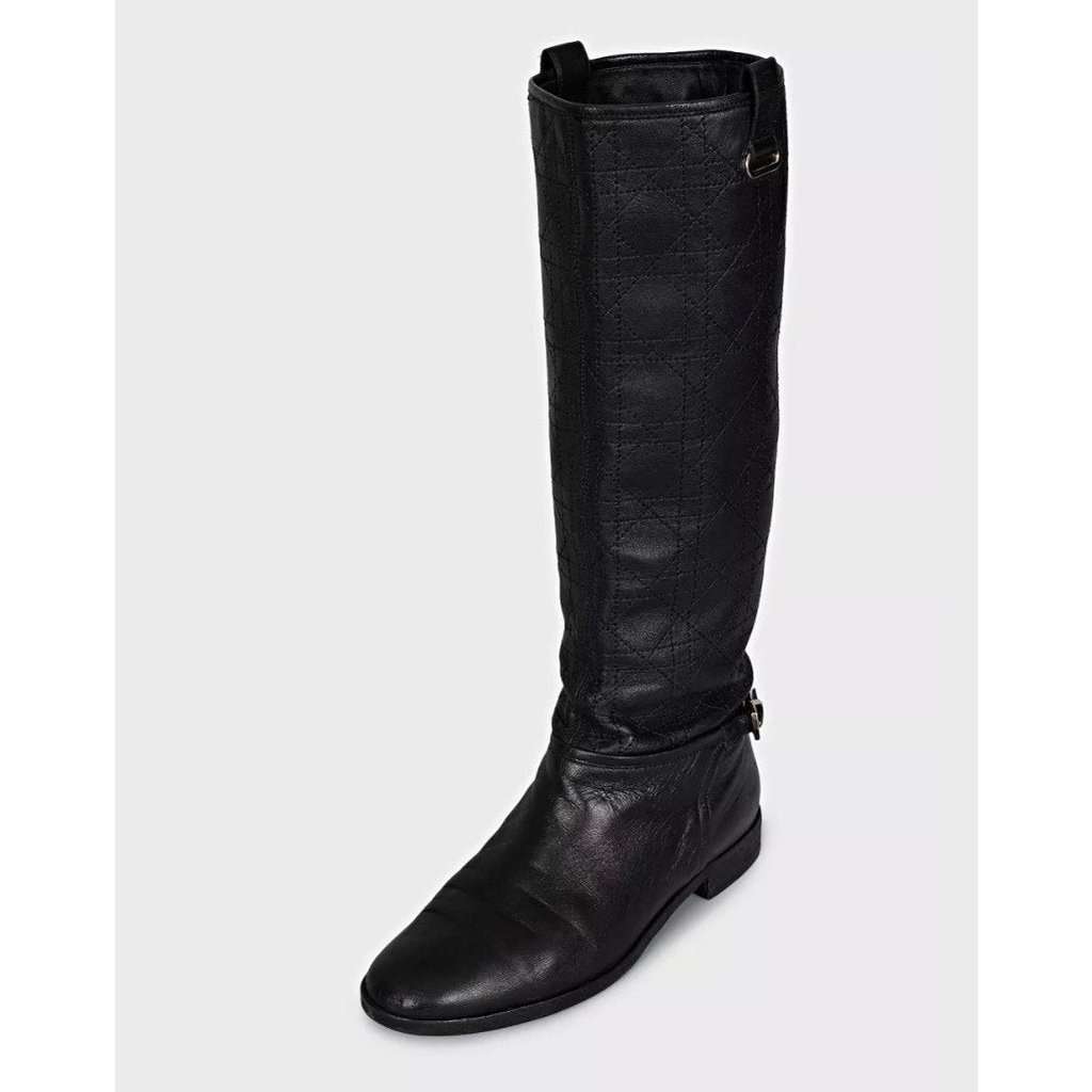 Christian Dior Chic Christian Dior Quilted Flat Boots - Black Leather EU 37.5 pre-owned Black Leather Good condition - Inside View