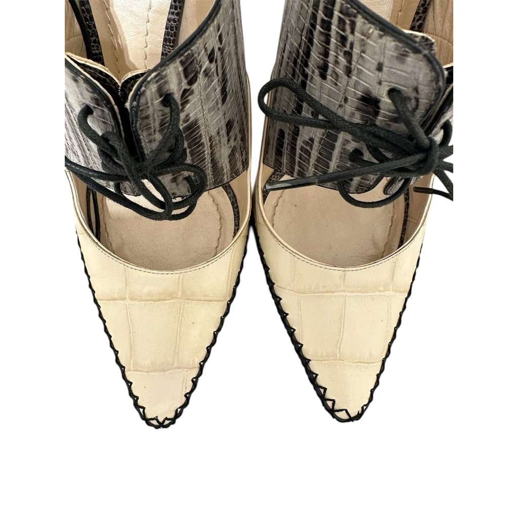 Christian Dior Dior Nomade FW16 Crocodile-Embossed Leather Heels 38 Pre-owned Beige Leather Good condition - Model View