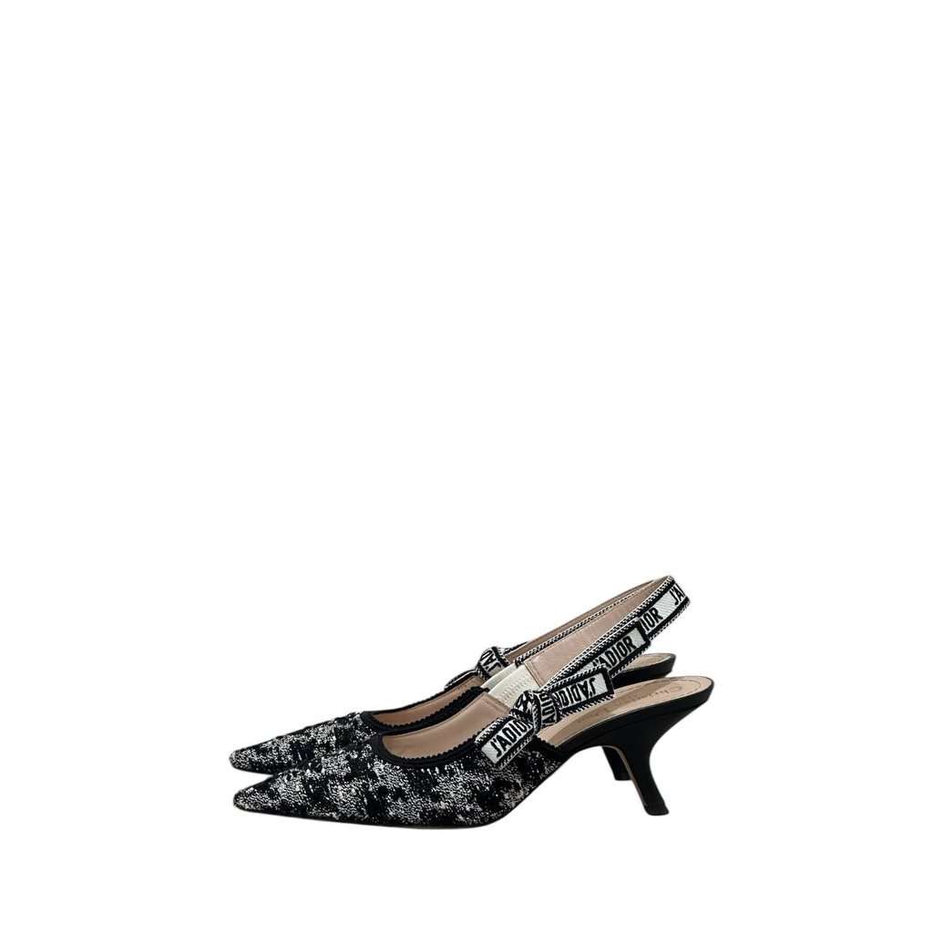 Christian Dior Dior J’Adior Houndstooth Slingback Pumps EU 39.5 Pre-owned Black Tweed Good condition - Back View