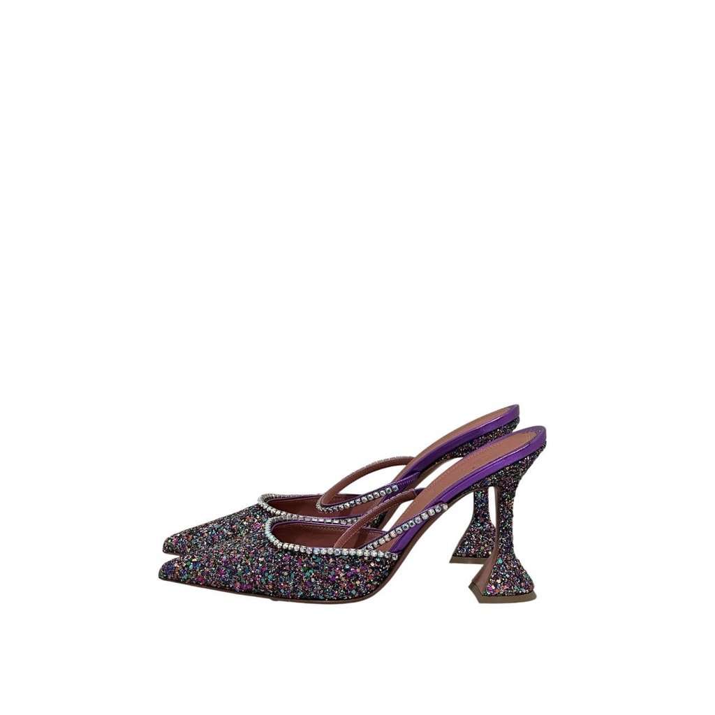 Amina Muaddi Amina Muaddi Gilda Multicolor Glitter Leather Mules Sz 39.5 Red Leather Never worn - Back View