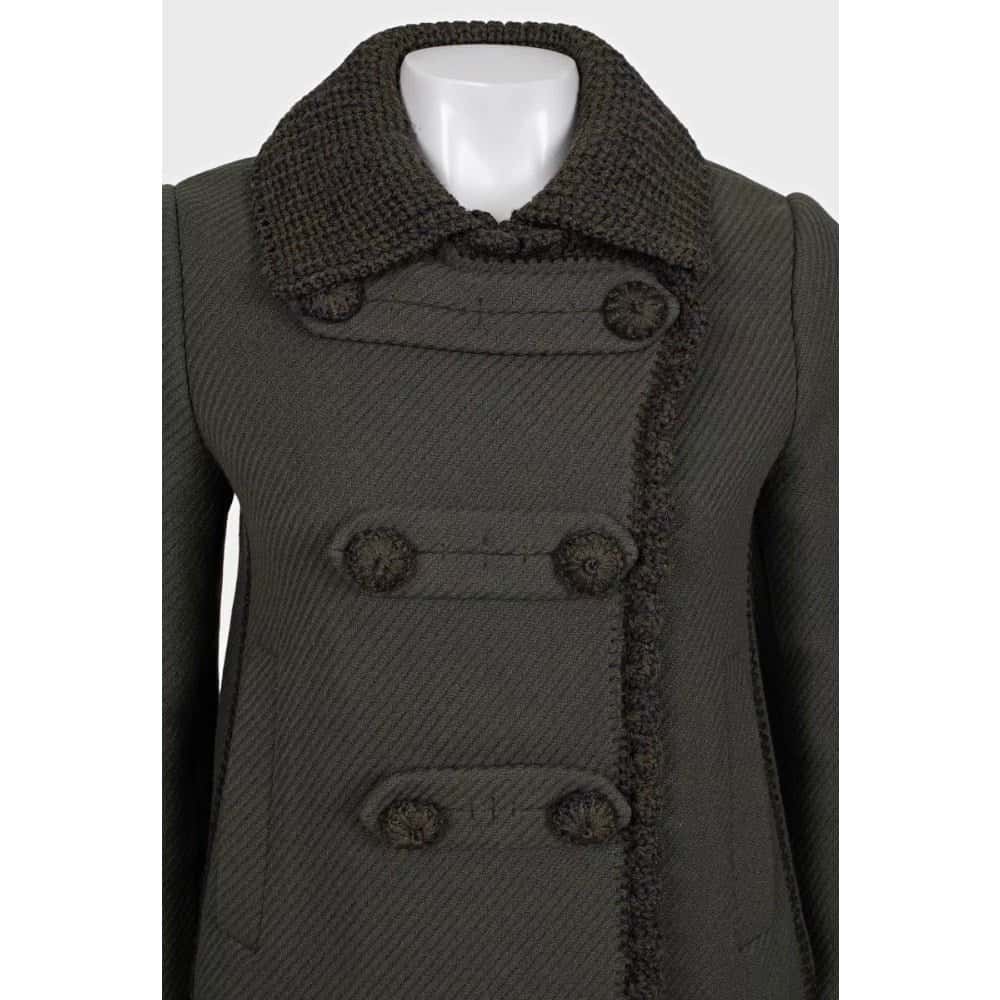 Prada Prada Vintage Green Wool Knit-Detail Double-Breasted Jacket Sz.40/S Pre-owned Green Wool Good condition - Model View