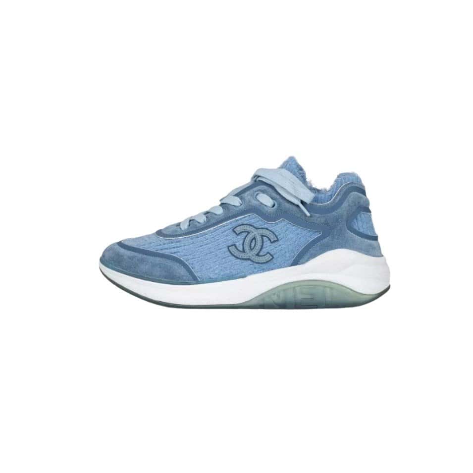 Chanel NWOB Chanel Blue Long-Pile Sneakers Sz.37 Pre-owned Blue Lace Never worn - Front View