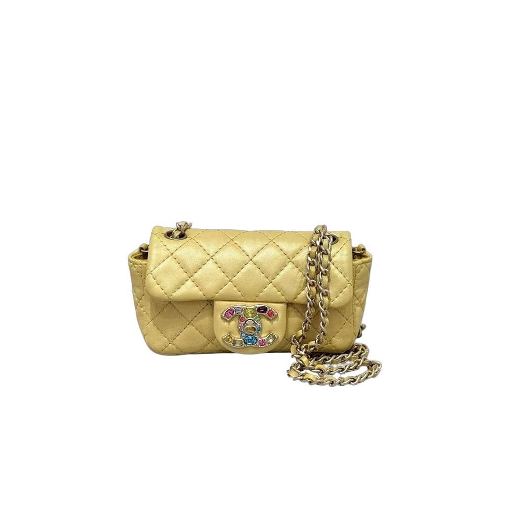 Chanel Chanel Iridescent Yellow Lambskin Extra Mini Jewel Flap Bag Pre-owned Yellow Leather Good condition - Front View