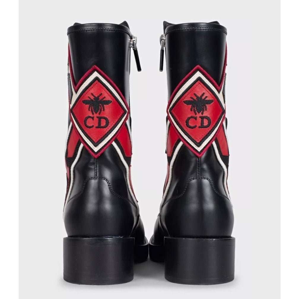 Christian Dior Christian Dior Black Leather Embroidered Logo Ankle Boots Sz 38 pre-owned Black Leather Good condition - Model View