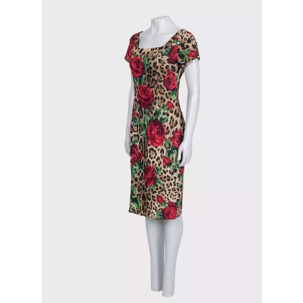 Dolce & Gabbana Dolce & Gabbana Floral Print Fitted Dress - Size IT44/L Pre-owned Brown Good condition - Back View