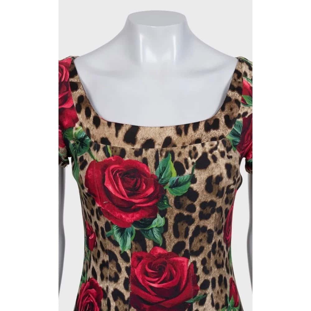 Dolce & Gabbana Dolce & Gabbana Floral Print Fitted Dress - Size IT44/L Pre-owned Brown Good condition - Model View