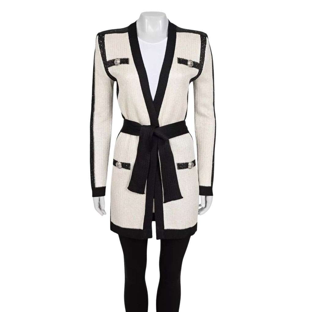 Balmain NWOT Balmain White Long Cardigan with Belt - EU36/S Pre-owned White Never worn - Front View