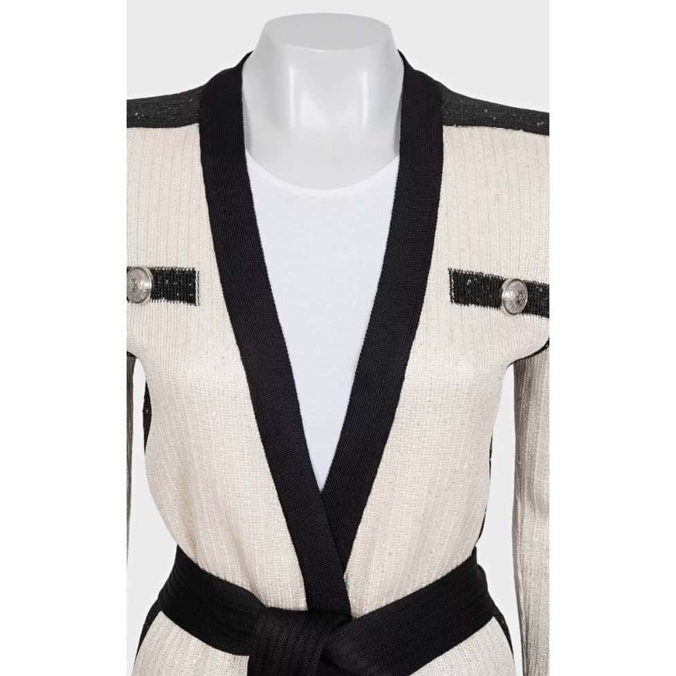 Balmain NWOT Balmain White Long Cardigan with Belt - EU36/S Pre-owned White Never worn - Model View