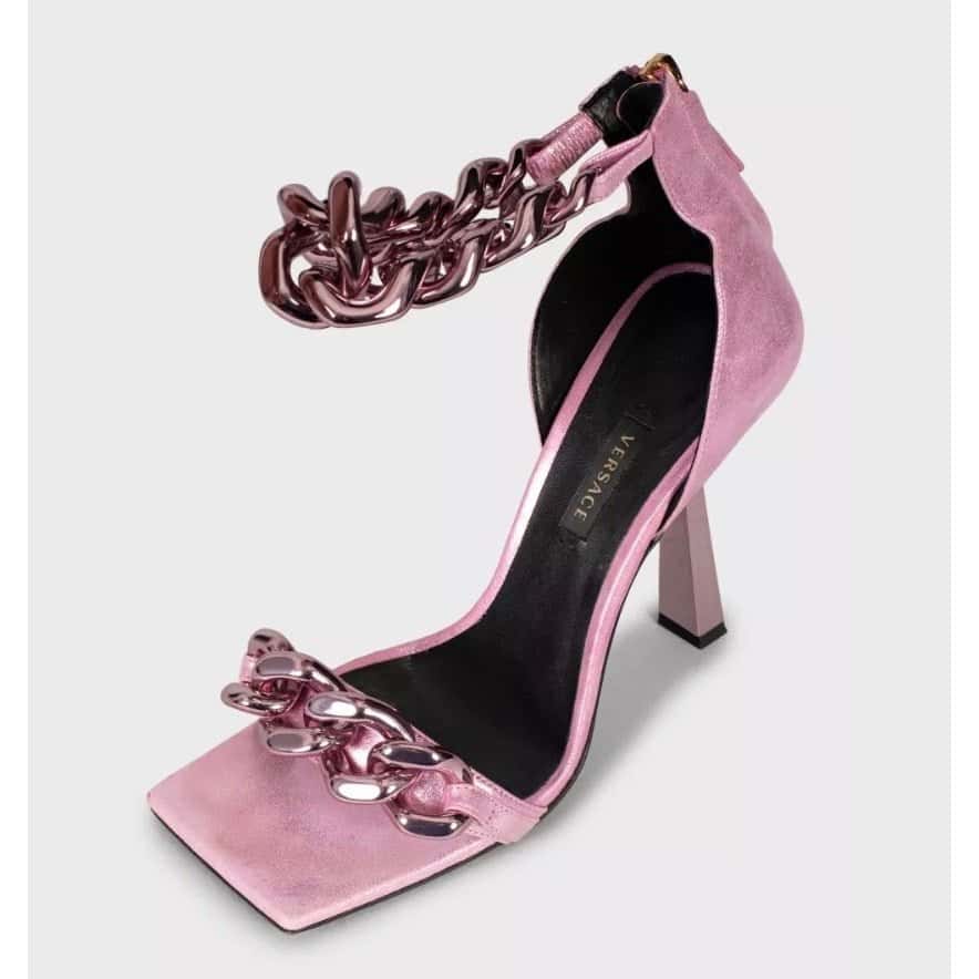 Versace Versace Pink Medusa Textile Heeled Sandals 38.5 pre-owned Pink Leather Good condition - Inside View