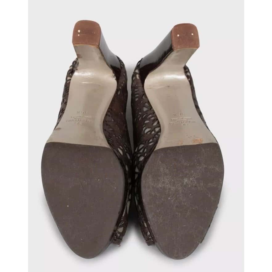 Valentino Valentino Perforated Leather Open-Toe Pumps - Brown, Sz 36.5 pre-owned Brown Leather Good condition - Box View