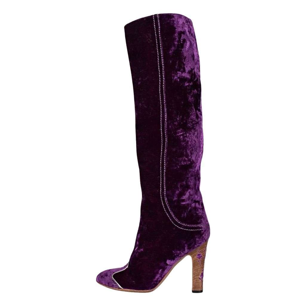 Bottega Veneta Bottega Veneta Purple Velvet Boots Block Heel Sz 37.5 Pre-owned Purple Velvet Good condition - Front View
