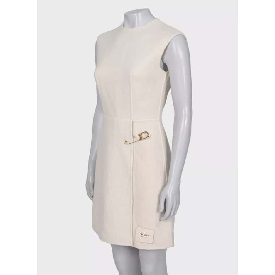 Prada Prada Cream Wool Fitted Pin Dress  XXS/IT36 pre-owned Beige Wool Good condition - Back View