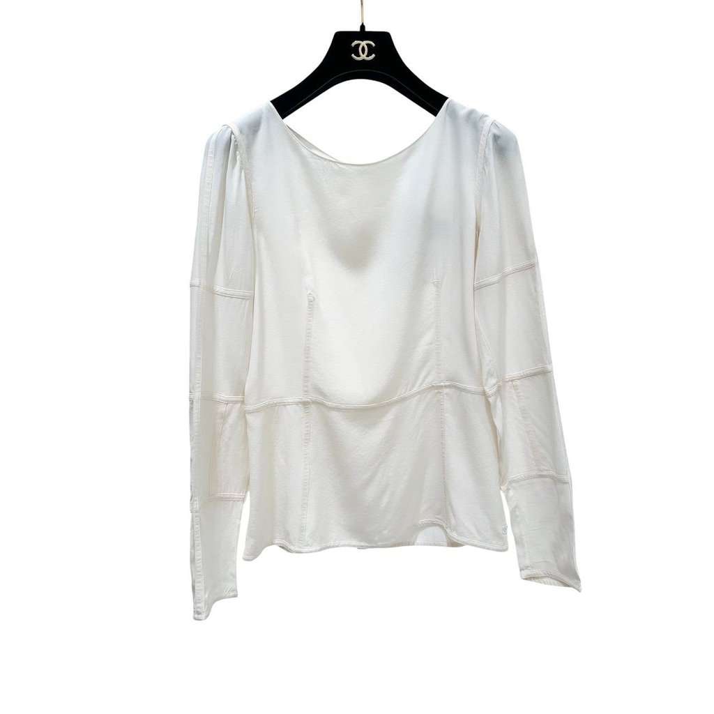 Chanel Chanel White Silk Long Sleeve Blouse Sz.38 Pre-owned White Silk Good condition - Front View